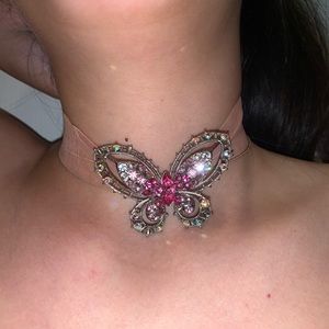 Diamond Pink Butterfly Choker
